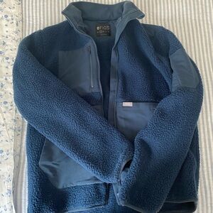 FIGS Dark Blue Sherpa On-Shift High Pile Fleece Bomber Jacket SMALL